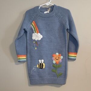 🩷NWT. NEXT Toddler Blue Sweater Dress Rainbow and Bee